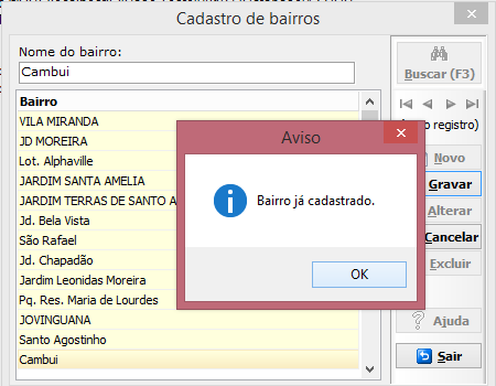Bairro já cadastrado