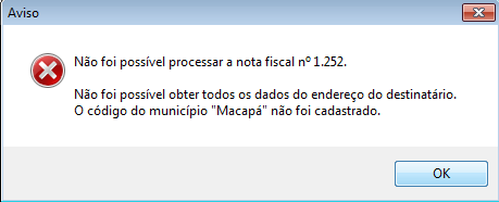 Erro de cadastro de código de município