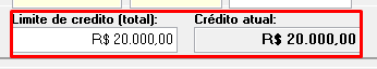 Limite de crédito / crédito atual