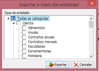 Exportar e-mails das entidades, na Aba Contatos