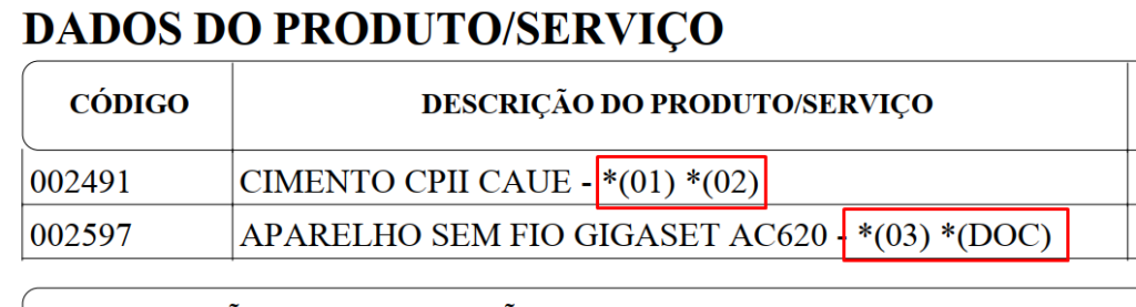 Observações técnicas no produto