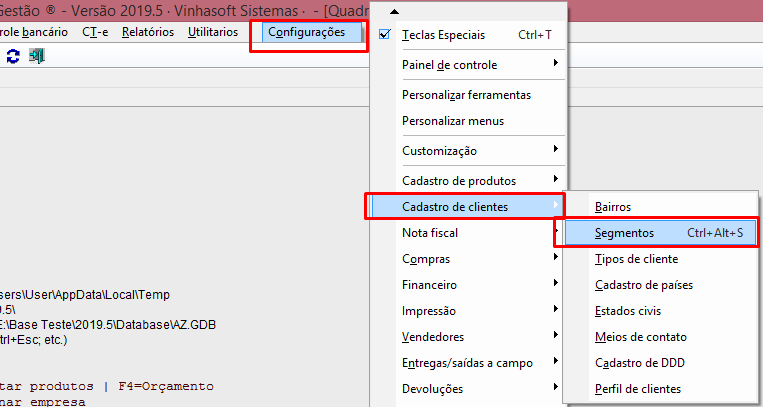 Cadastro de segementos e subsegmentos