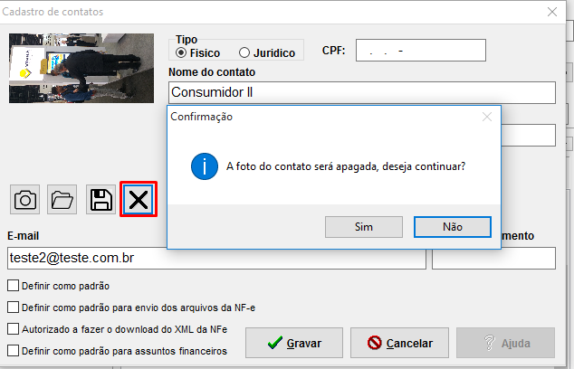 VSI Gestão - Opção de exclusão da foto de contato - Inclusão de foto no cadastro de entidade I
