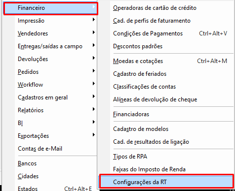 Caminho para as Configurações da RT no VSI Gestão