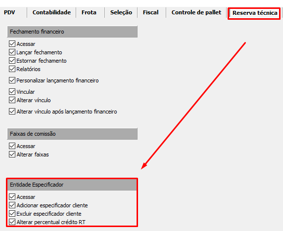 Tela de Editor de Níveis da Reserva Técnica, em Configurações > Usuários > Editor de Níveis, no VSI Gestão