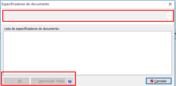 Especificadores do documento no pedido de venda.